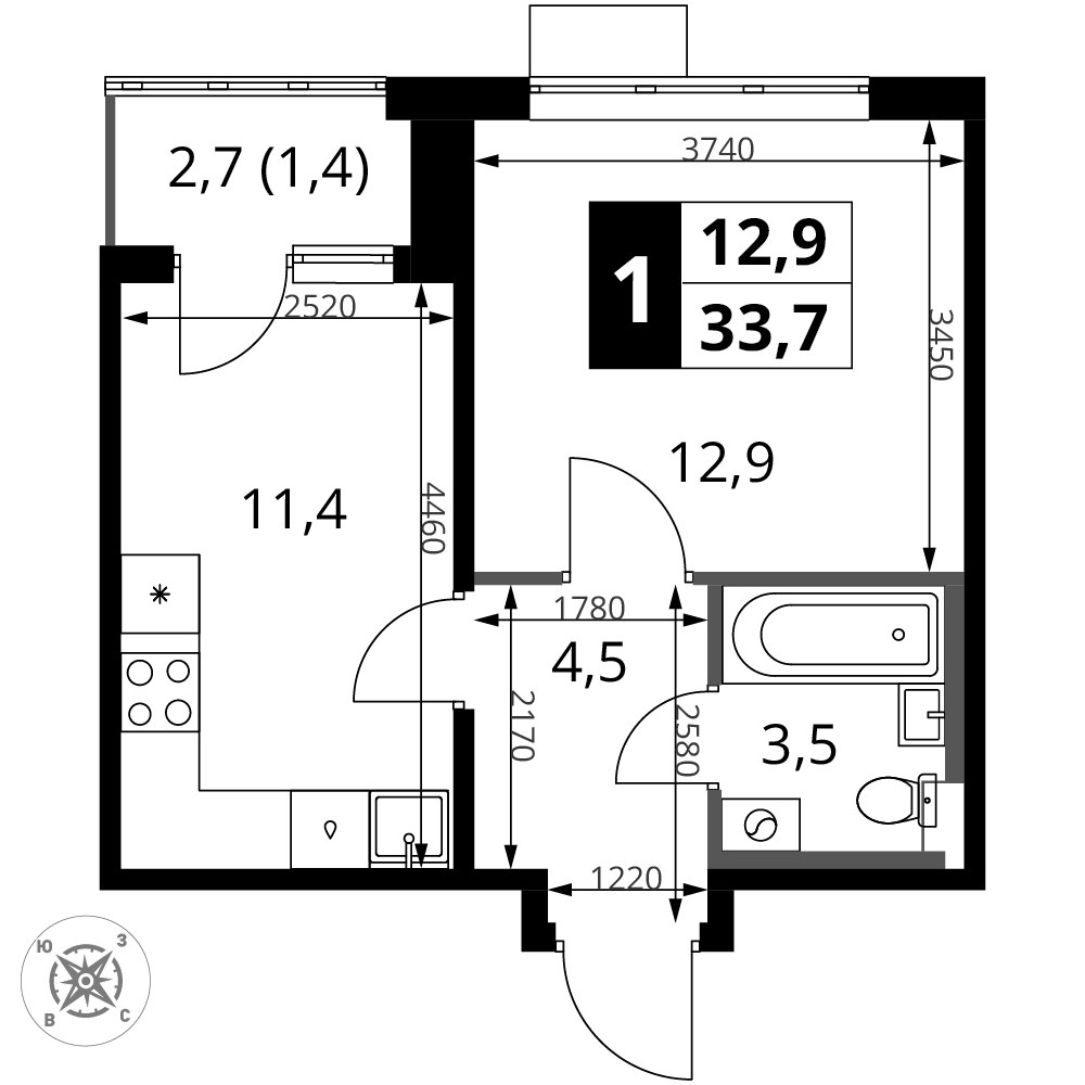 Планировка 33.7 м²