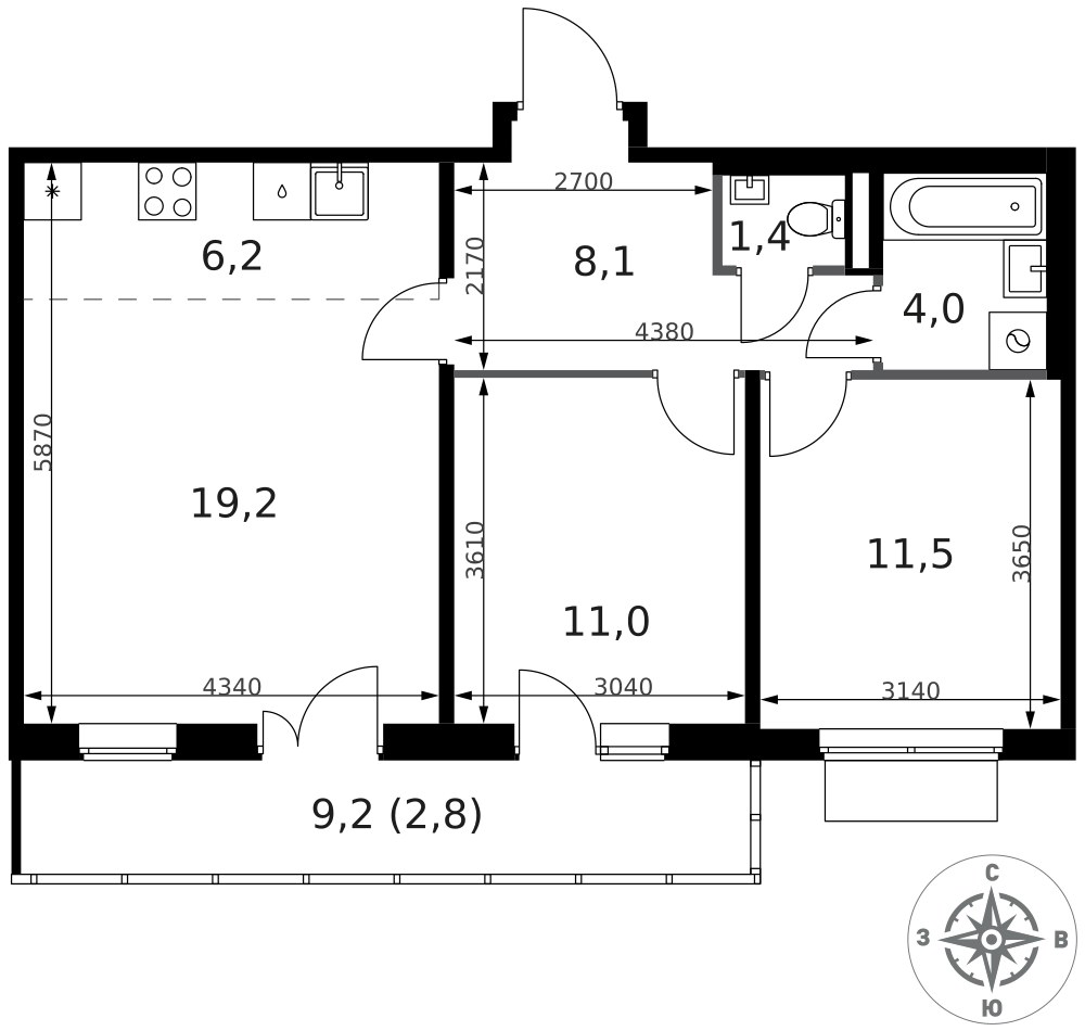 Планировка 64.2 м²