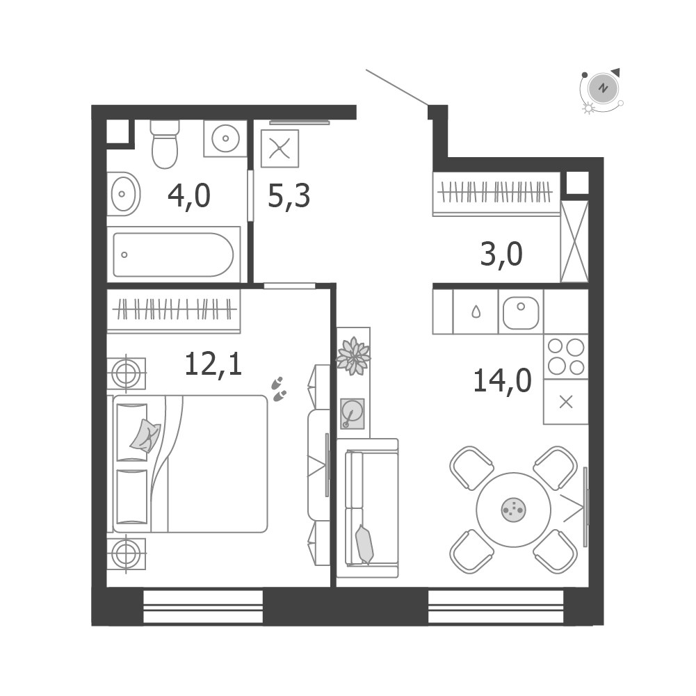 Планировка 38.4 м²