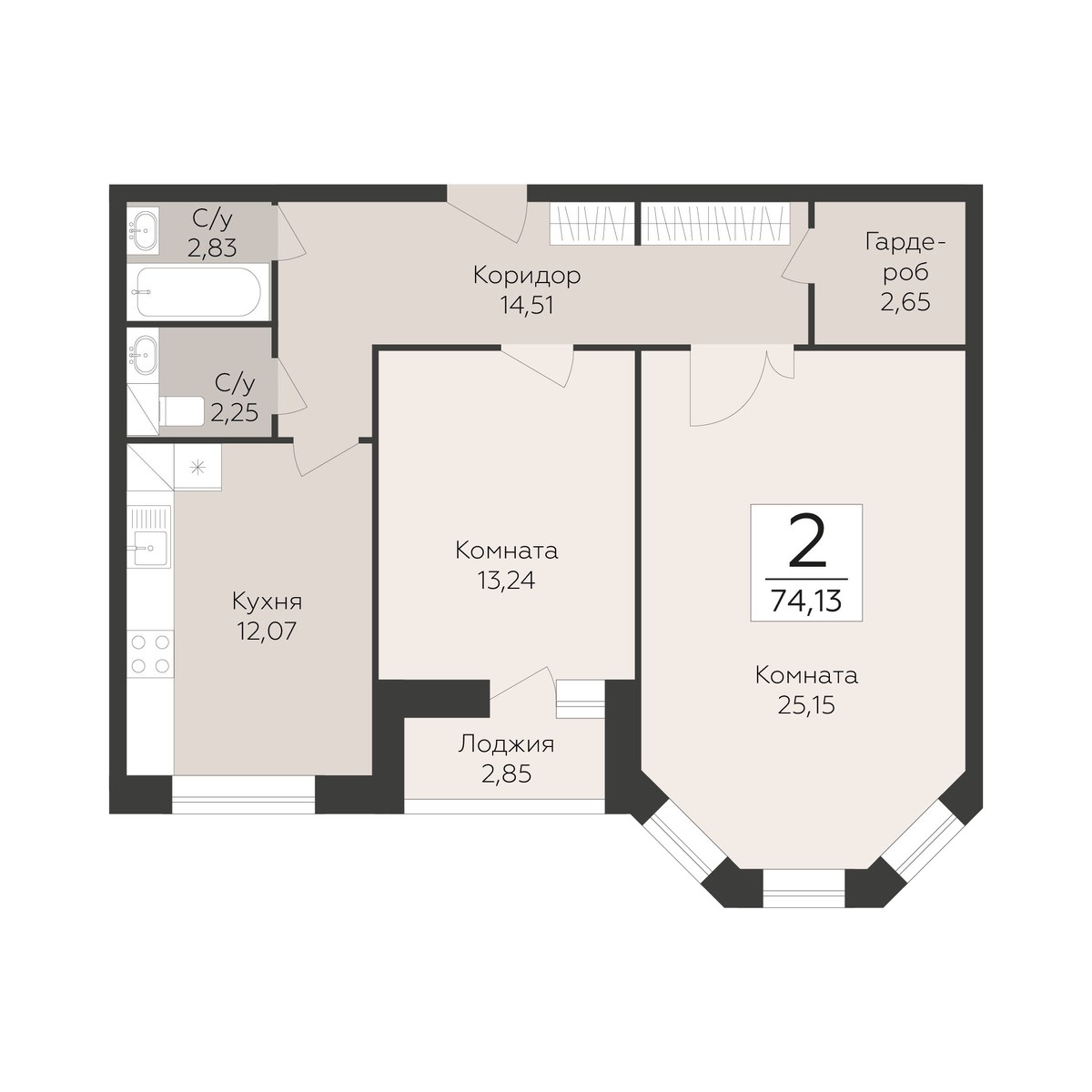 Планировка 74.13 м²