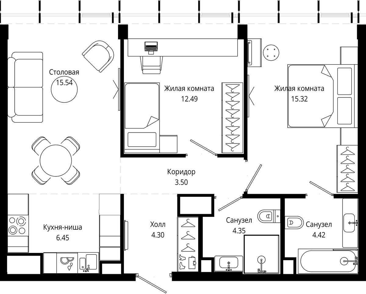 Планировка 66.4 м²