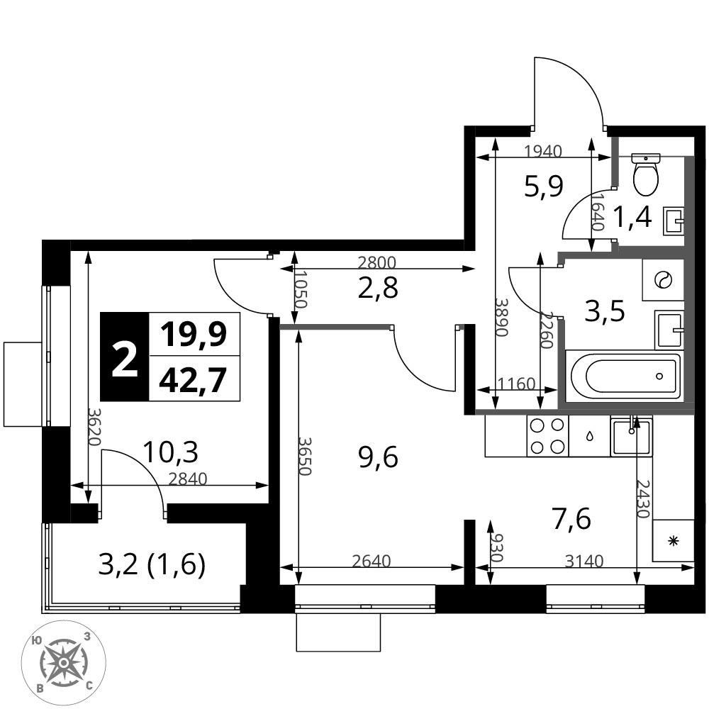 Планировка 42.7 м²