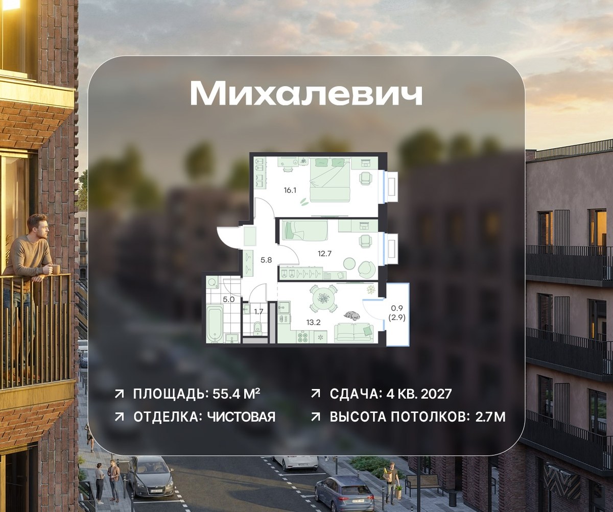 Планировка 55.4 м²