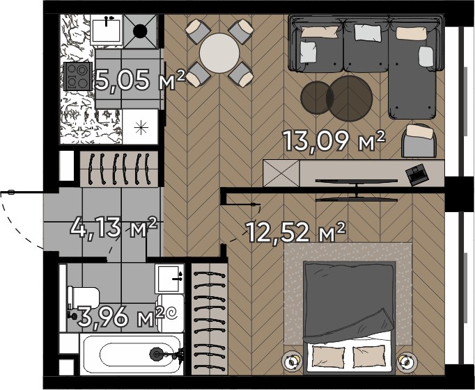 Планировка 38.75 м²