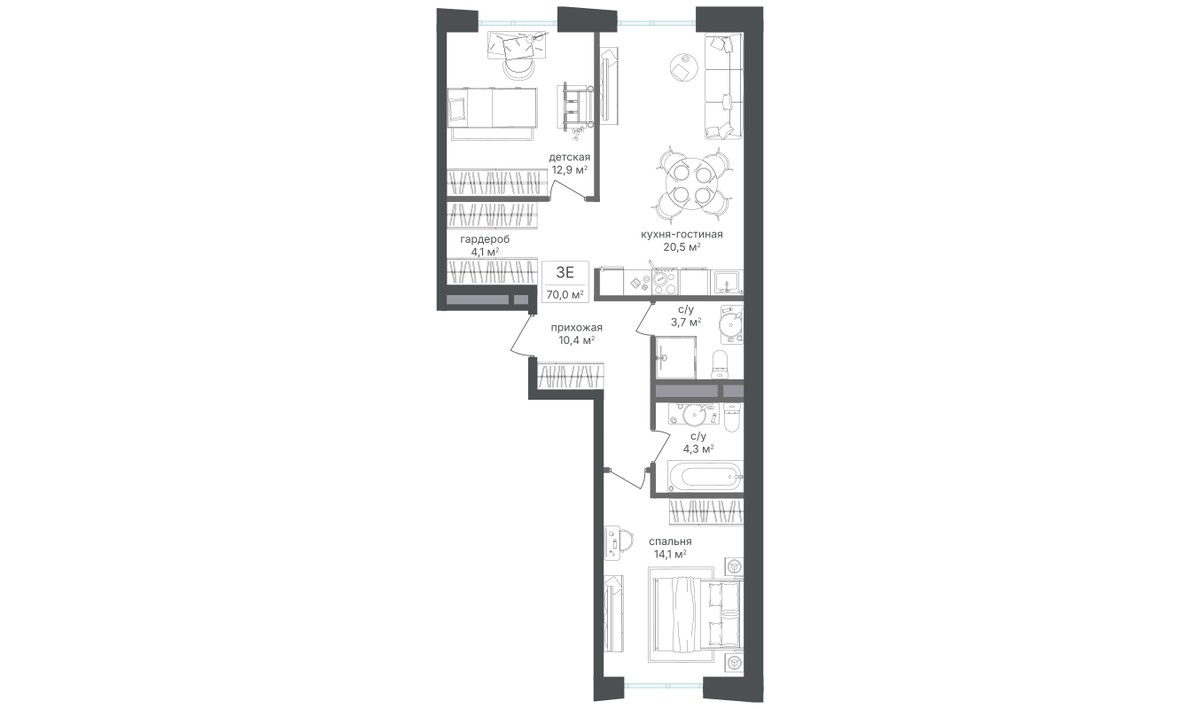 Планировка 69.7 м²