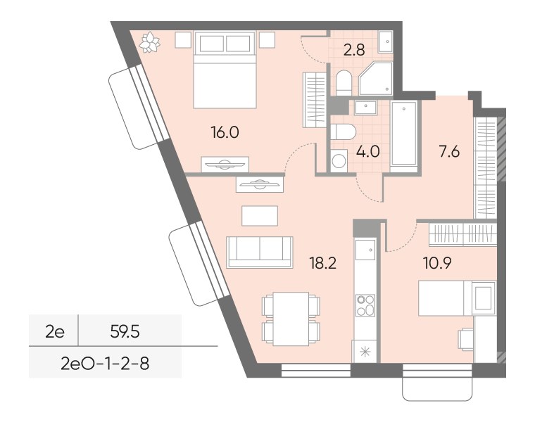 Планировка 59.5 м²