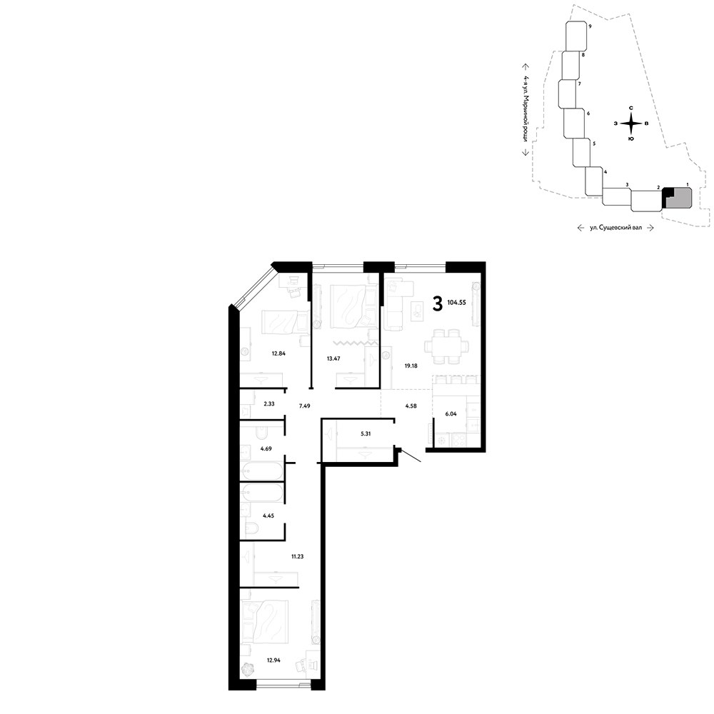 Планировка 104.55 м²