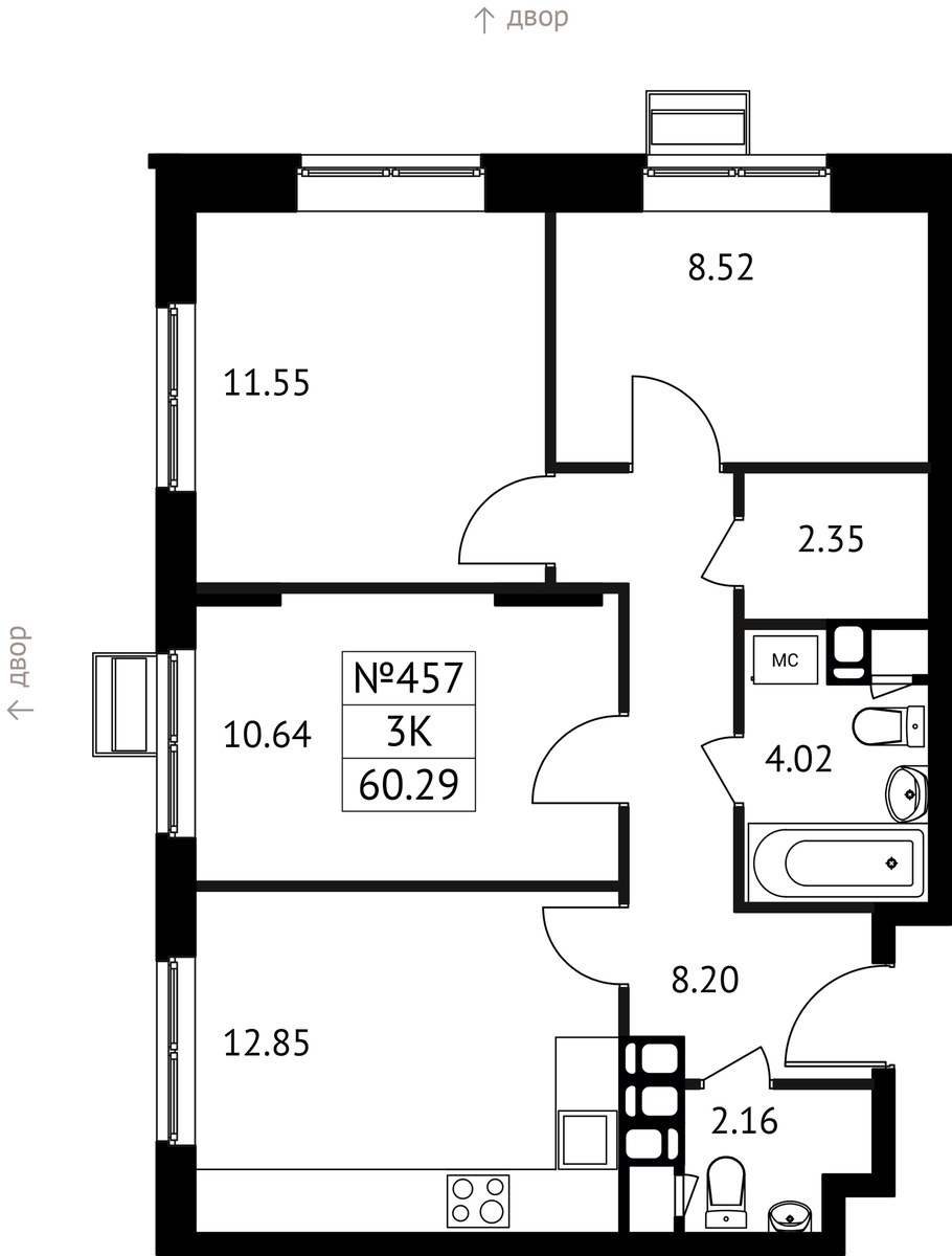 Планировка 60.29 м²