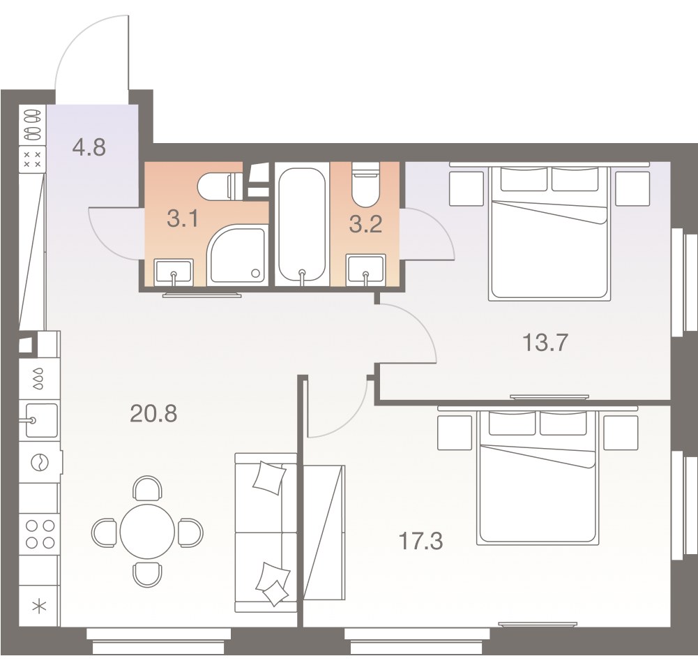 Планировка 62.9 м²