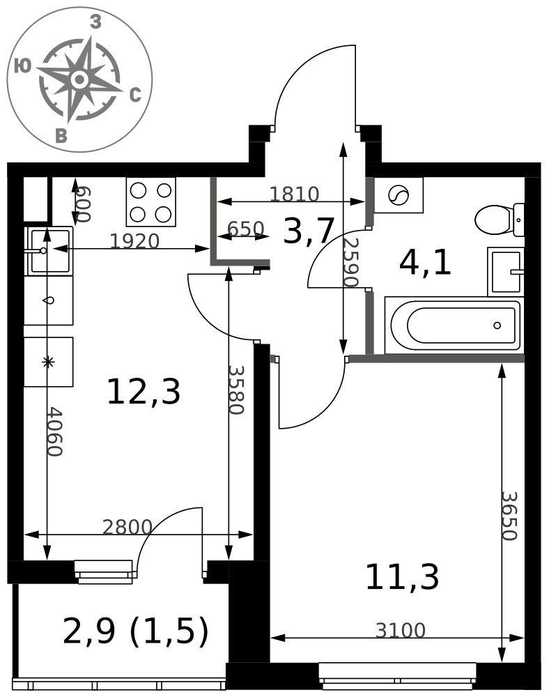 Планировка 32.9 м²