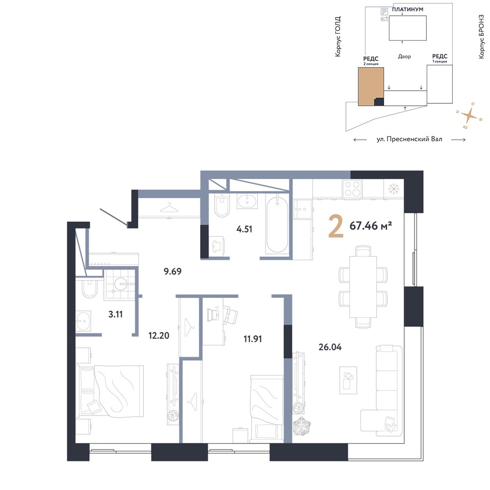 Планировка 67.46 м²