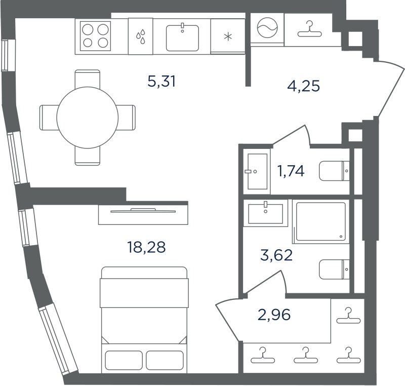 Планировка: 1-комнатная, 36.16 м²