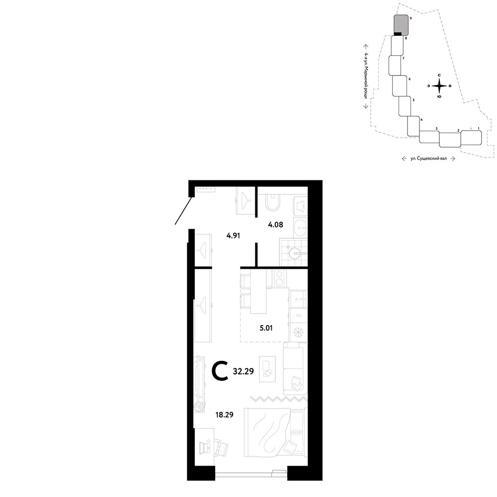 Планировка 32.29 м²