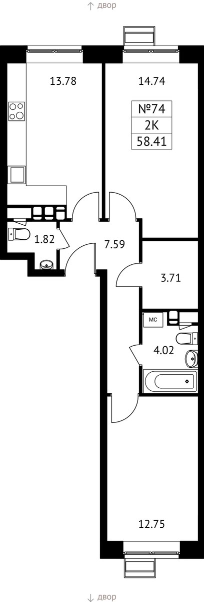 Планировка 58.41 м²