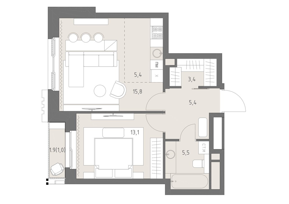 Планировка 49.6 м²