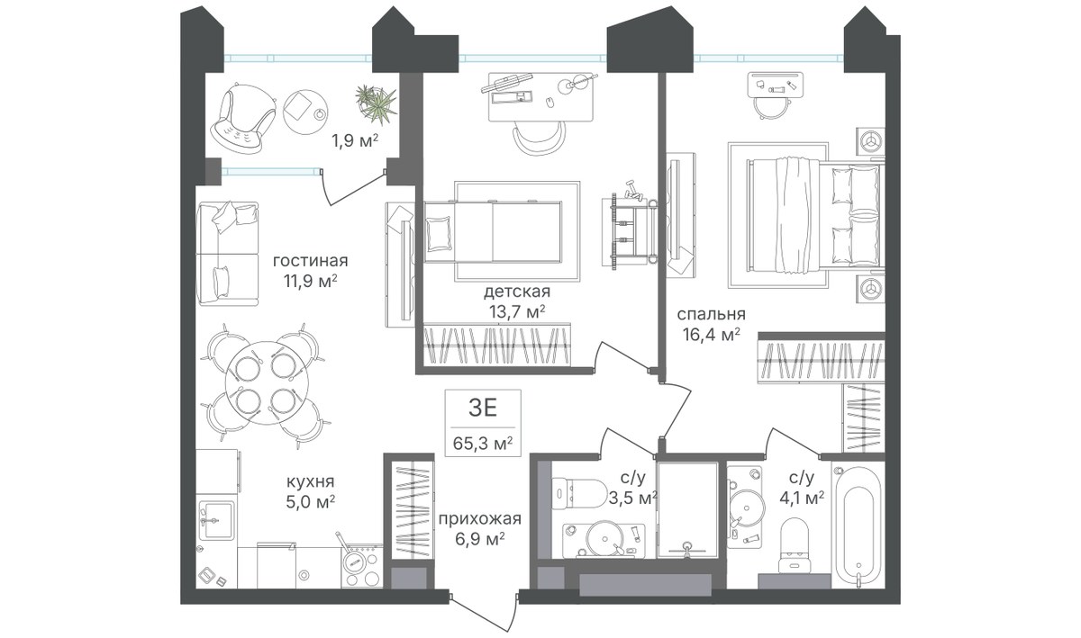 Планировка 63.4 м²