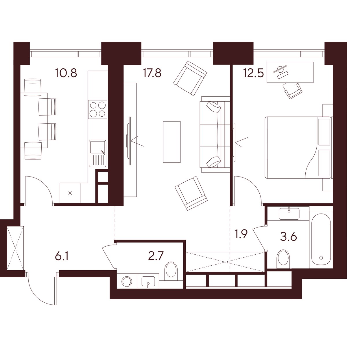Планировка 55.4 м²