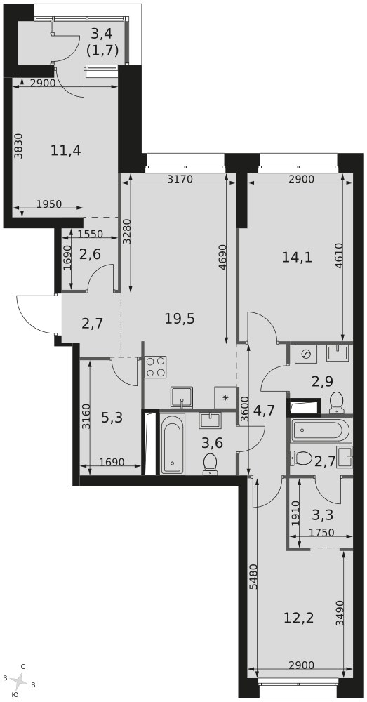 Планировка 86.7 м²