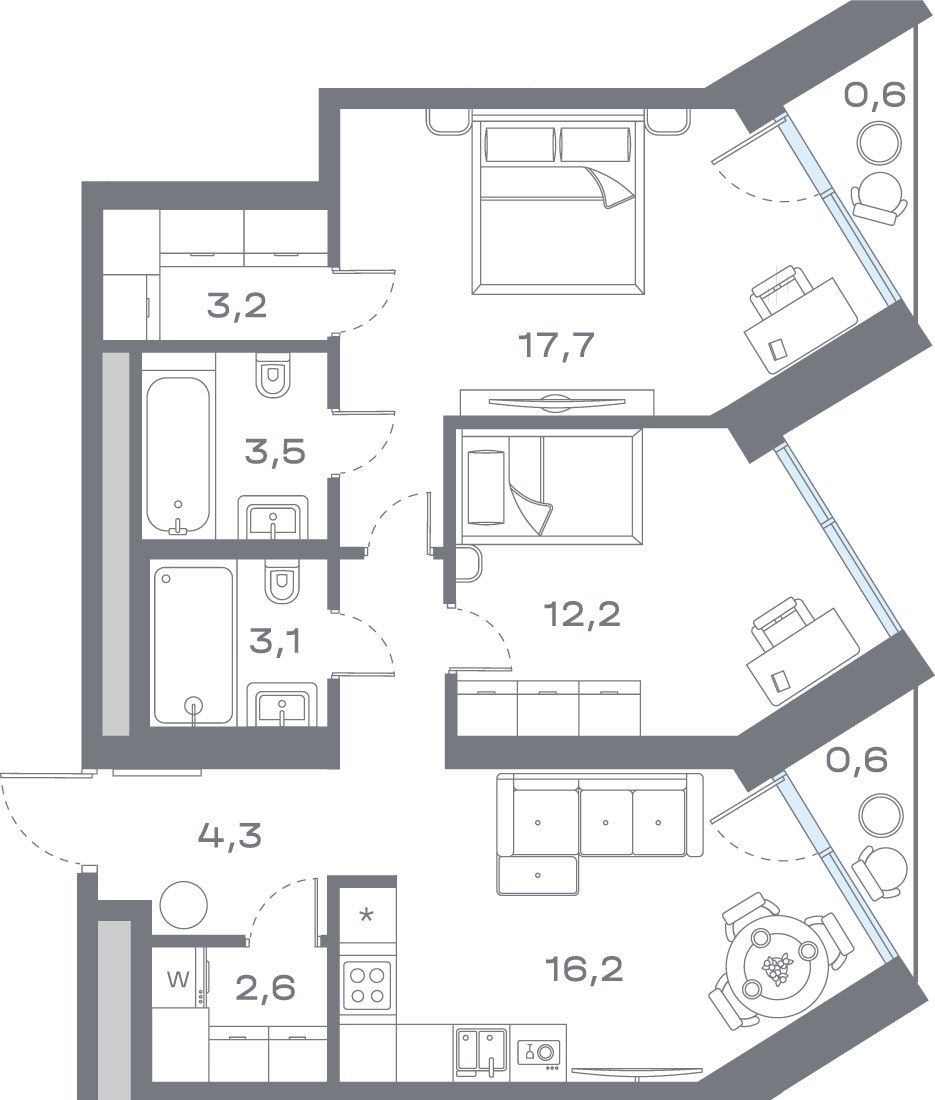 Планировка 66.44 м²