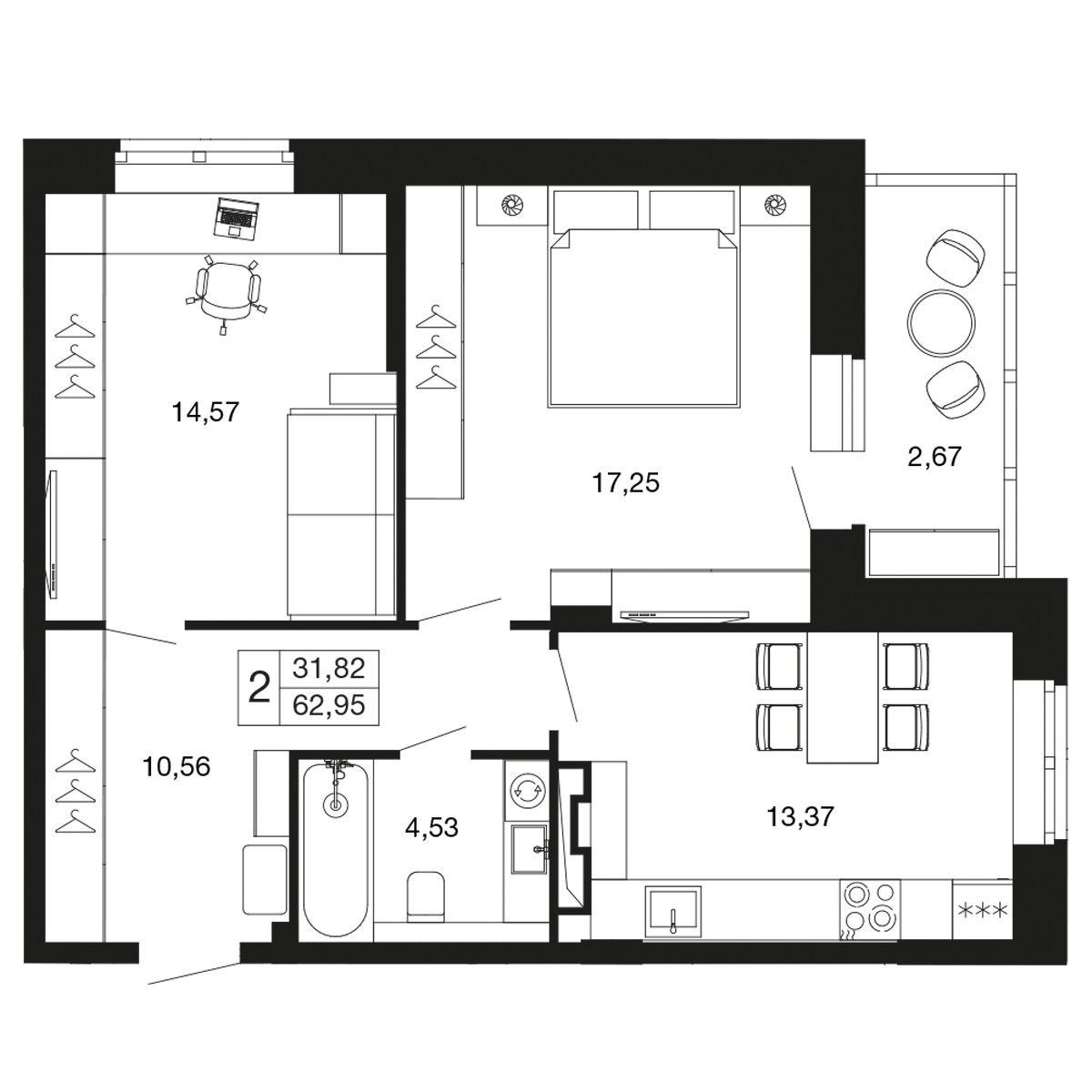 Планировка 60.3 м²