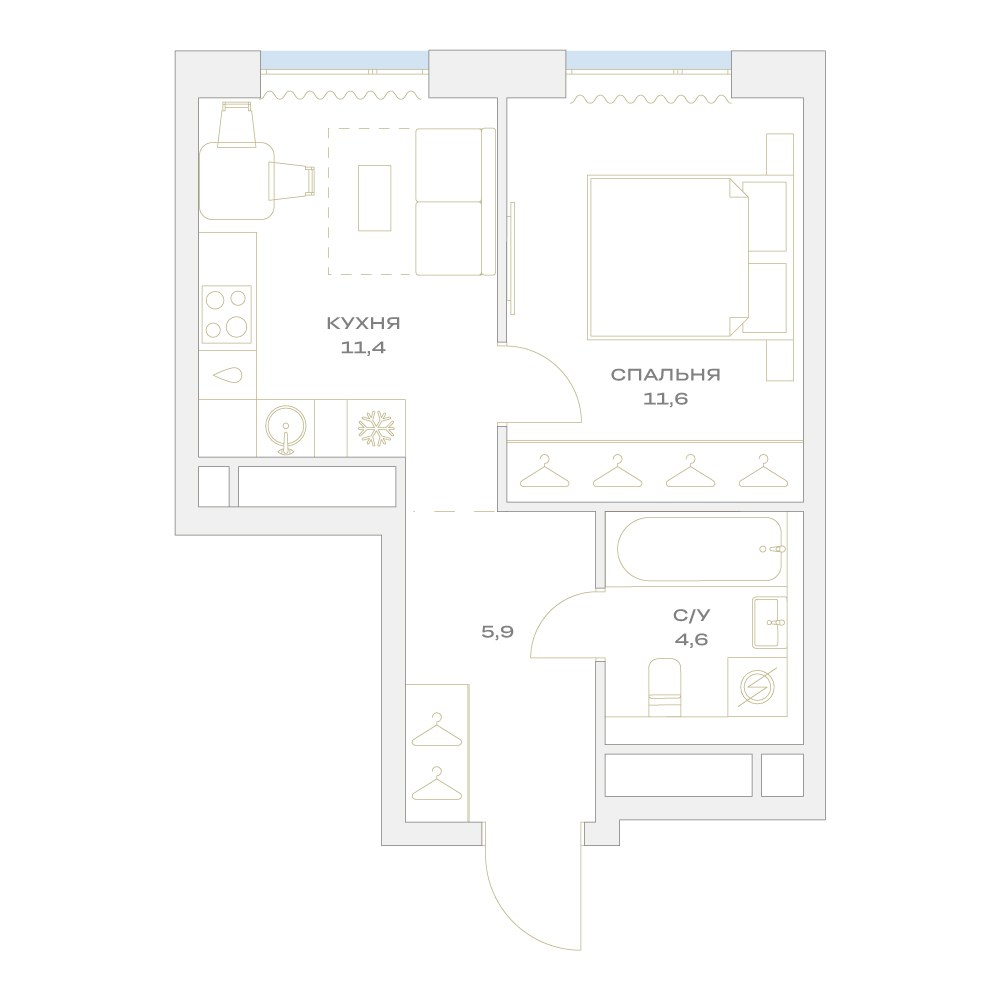 Планировка 34.3 м²