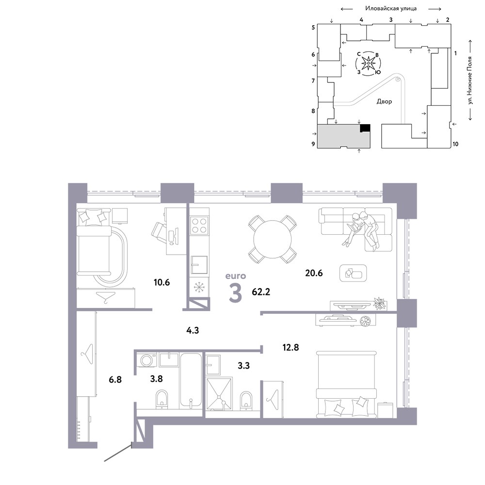 Планировка 62.2 м²