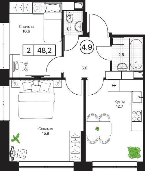 Планировка 48.2 м²