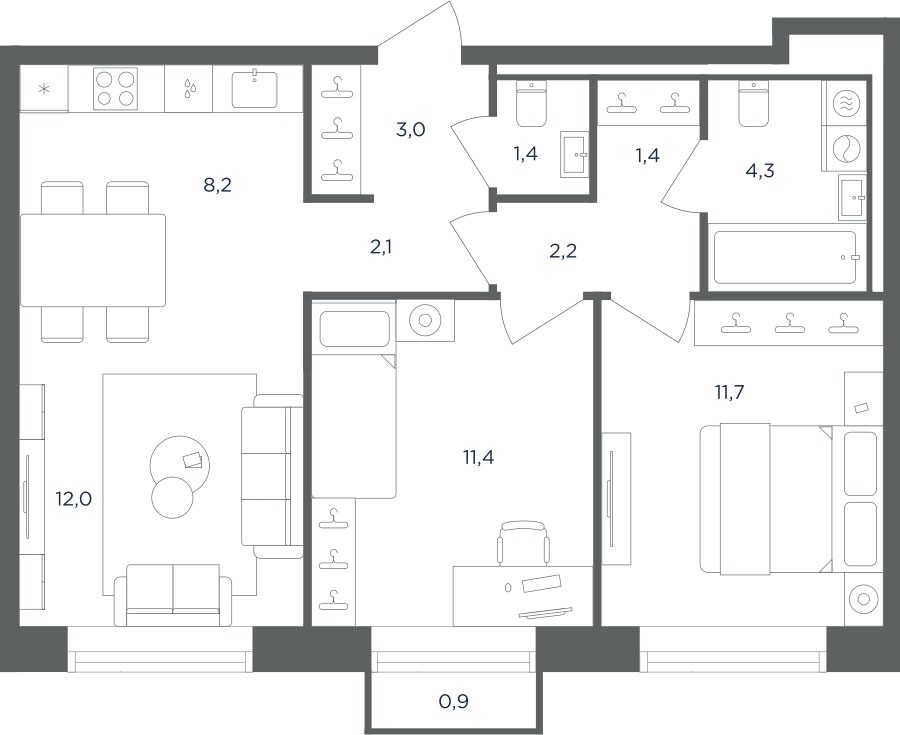Планировка 58.0 м²