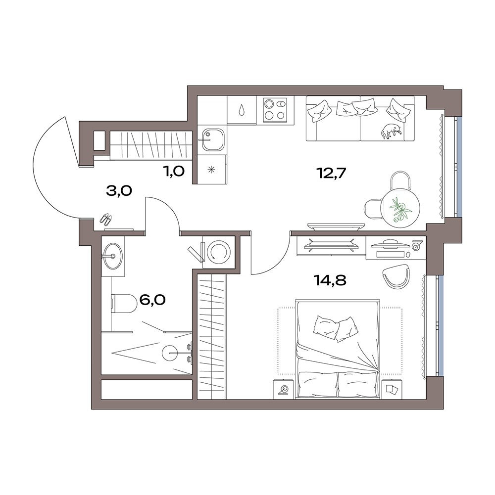 Планировка 37.5 м²