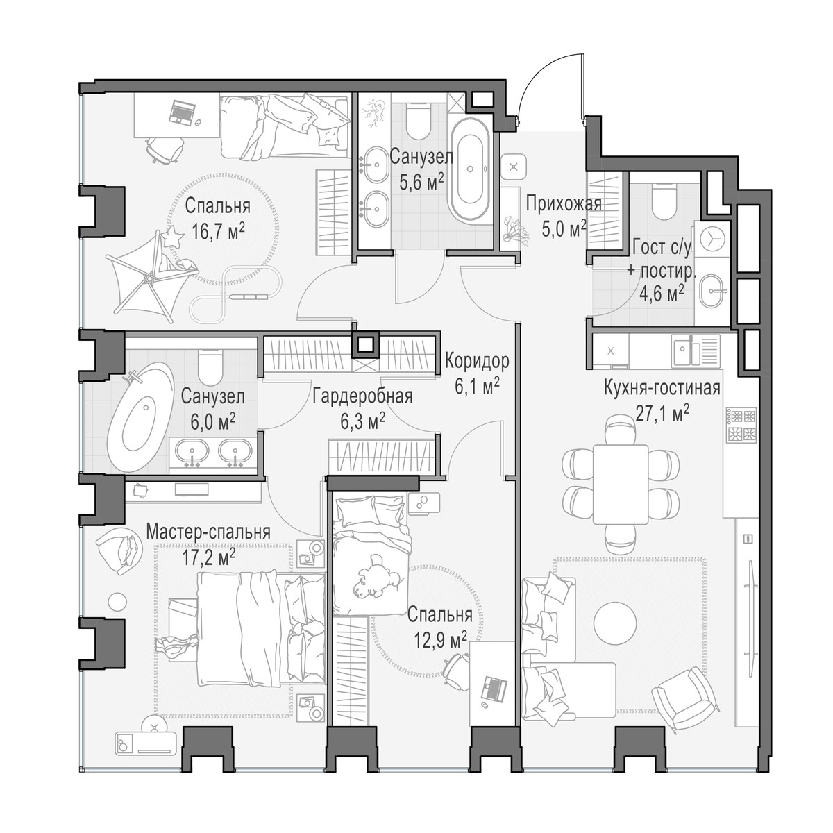 Планировка 107.5 м²