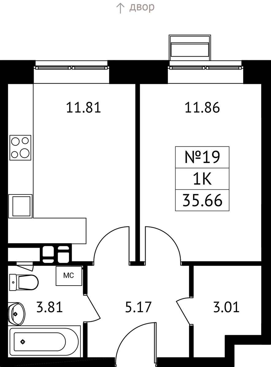 Планировка 35.66 м²