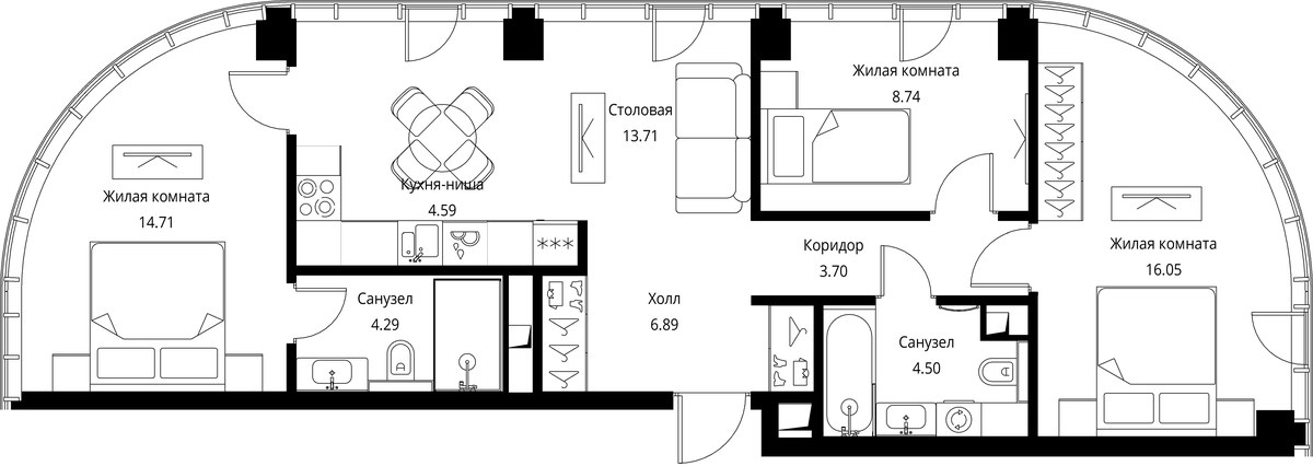 Планировка 77.18 м²