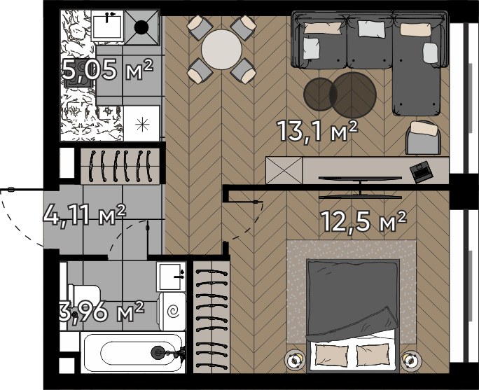 Планировка 38.72 м²