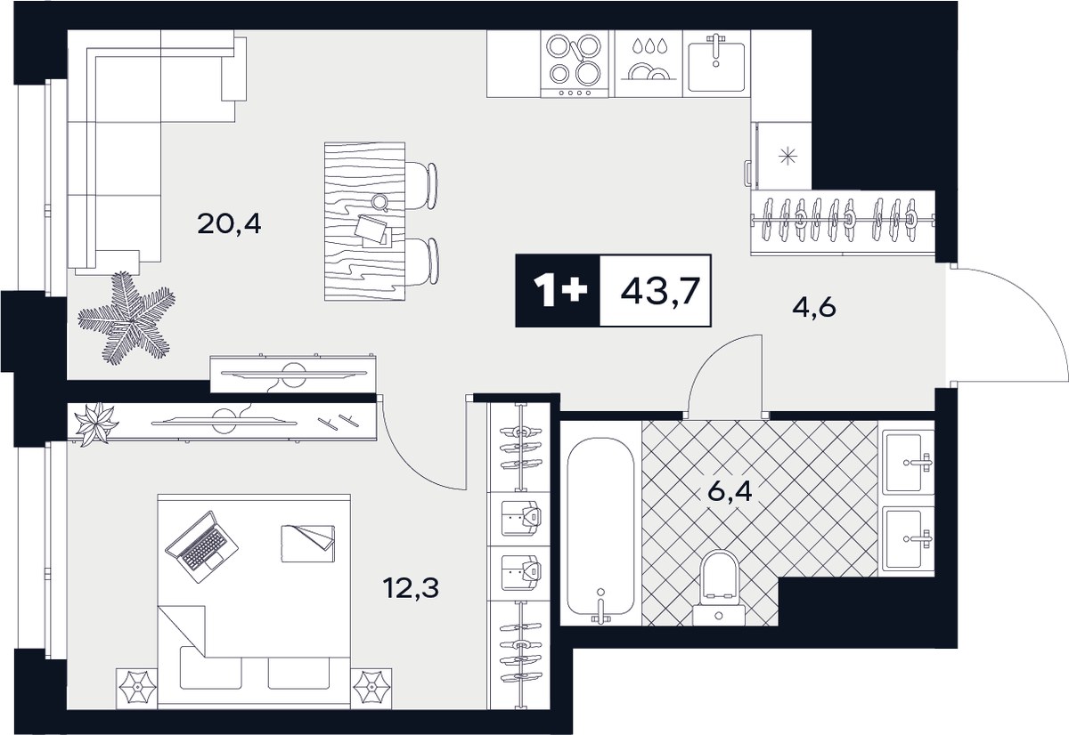 Планировка 43.7 м²