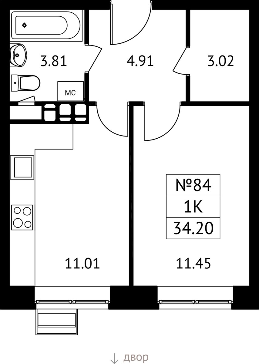 Планировка 34.2 м²