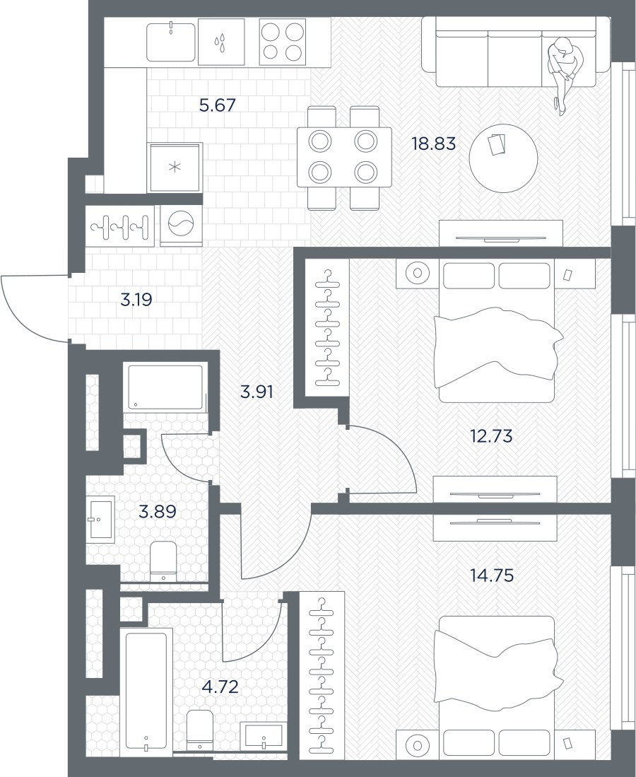 Планировка 62.69 м²