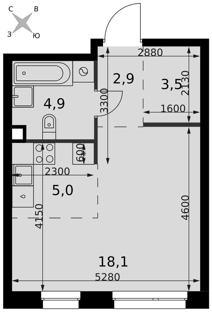 Планировка 34.4 м²