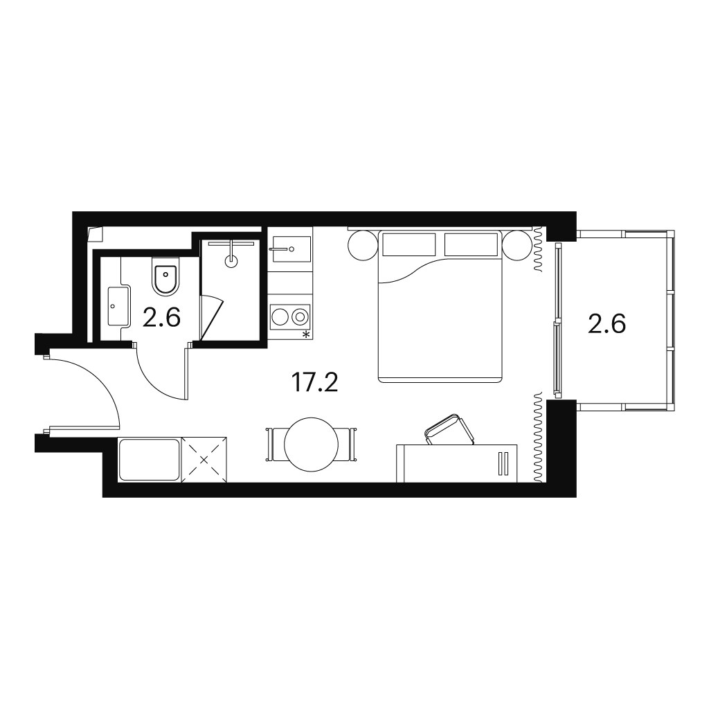 Планировка: 1-комнатная, 22.4 м²