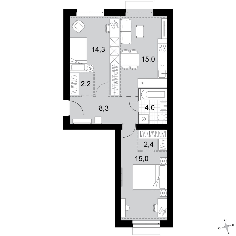 Планировка 61.2 м²