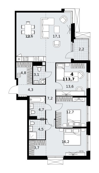 Планировка 113.7 м²