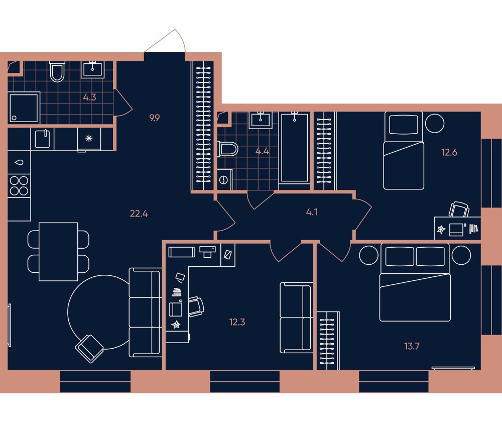 Планировка 83.7 м²