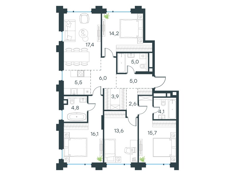 Планировка 113.9 м²