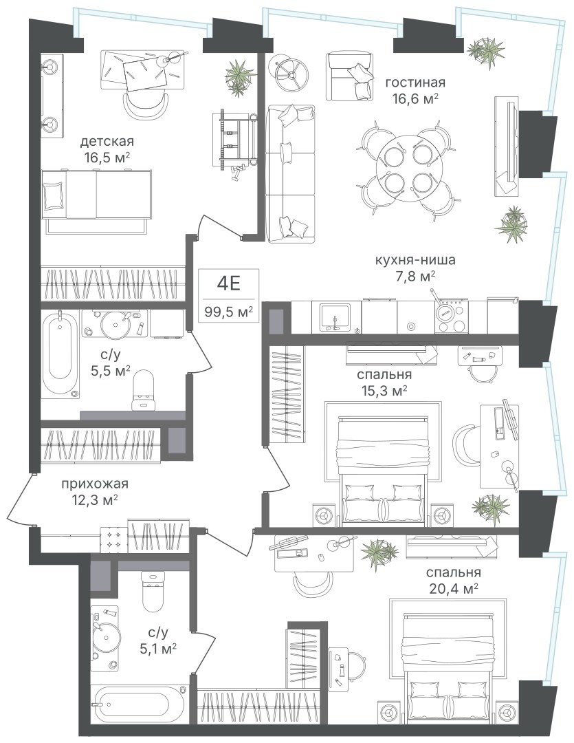 Планировка 99.5 м²