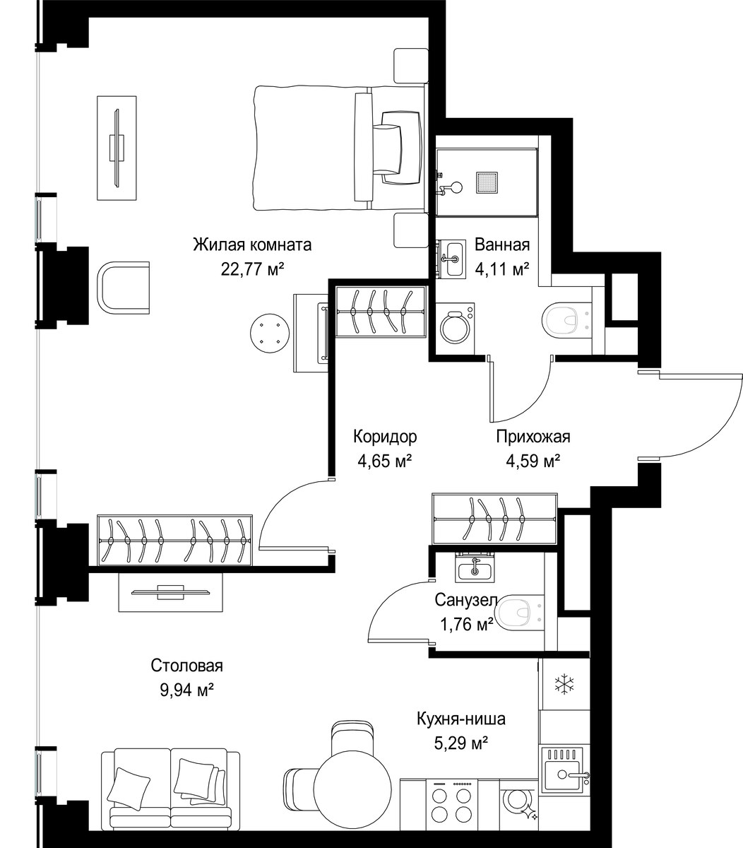 Планировка 53.11 м²