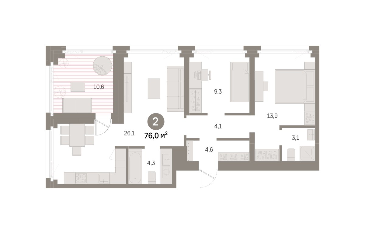 Планировка 76.0 м²