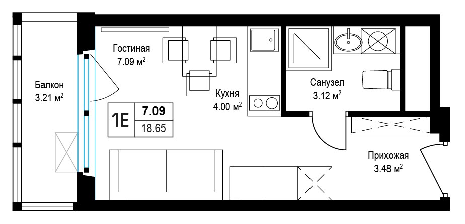 Планировка 18.9 м²