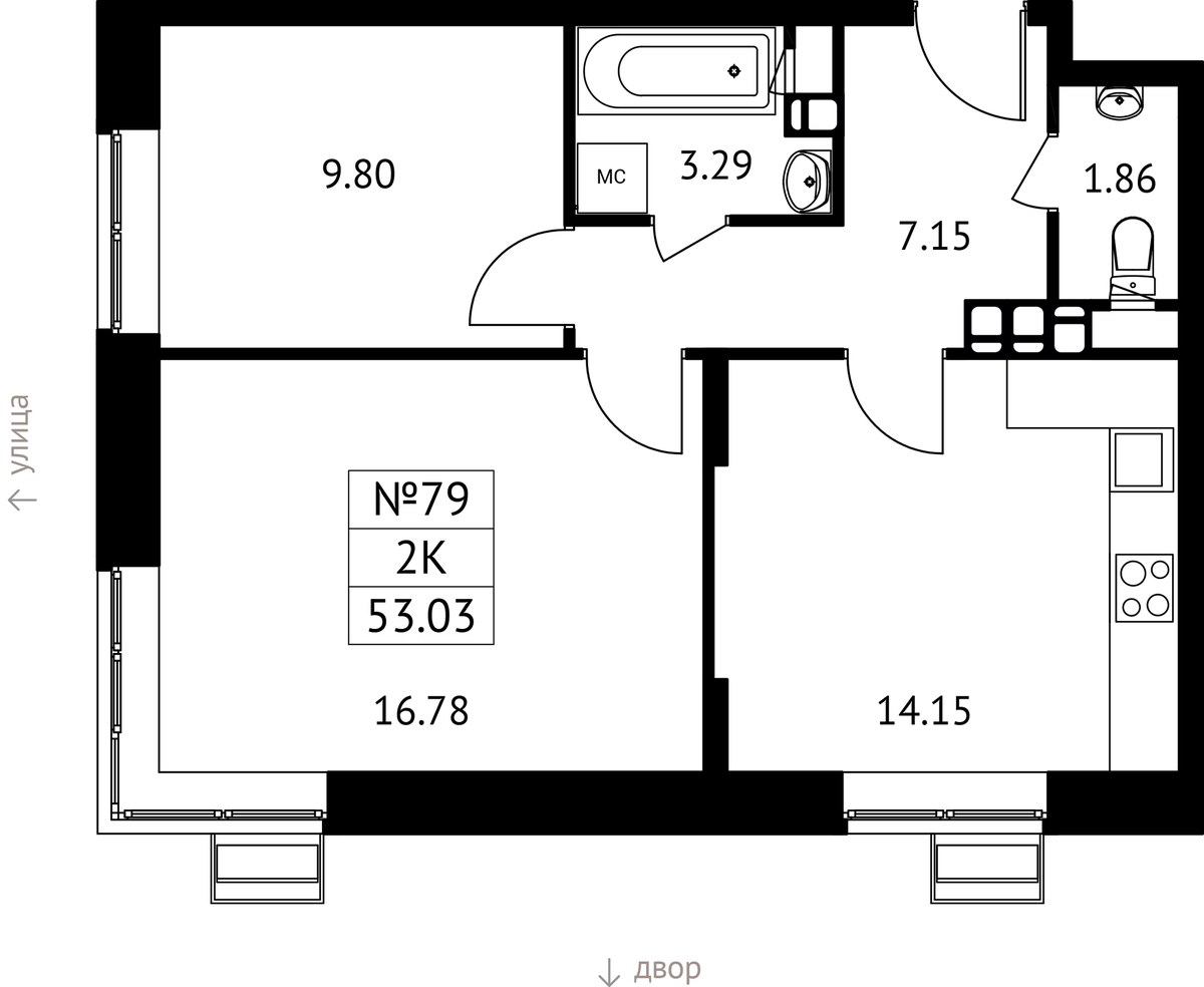 Планировка 53.03 м²
