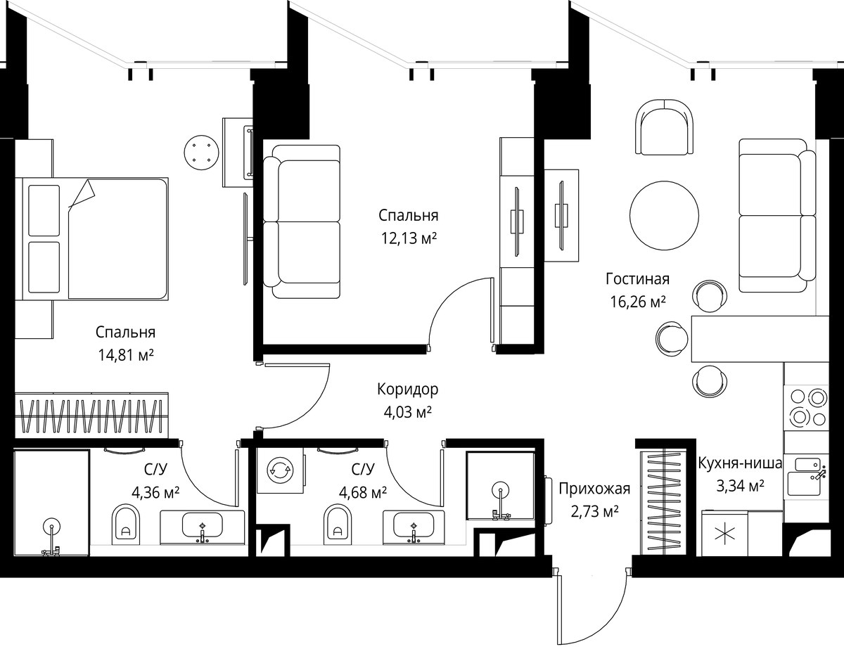 Планировка 62.1 м²