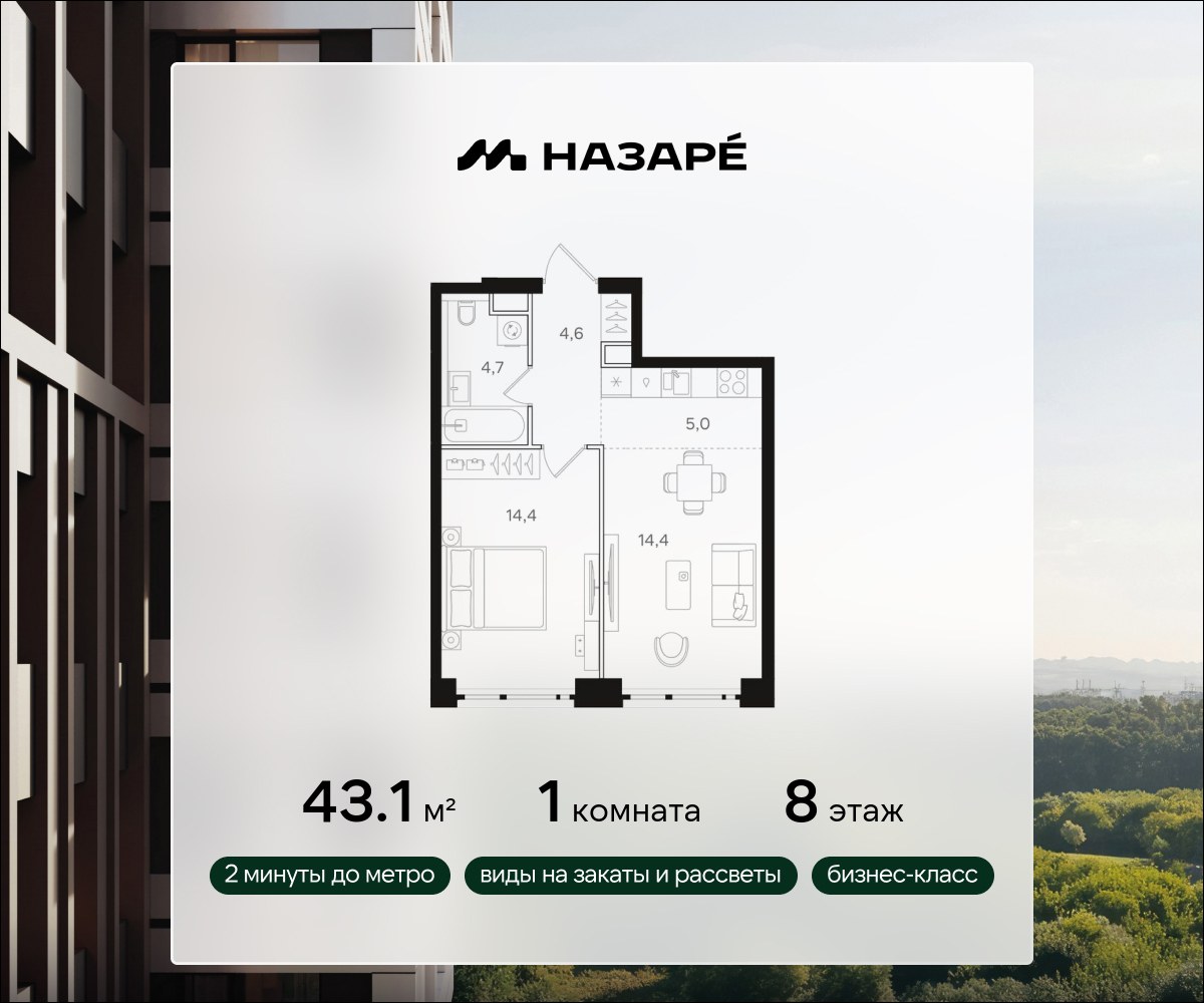 Планировка 43.1 м²