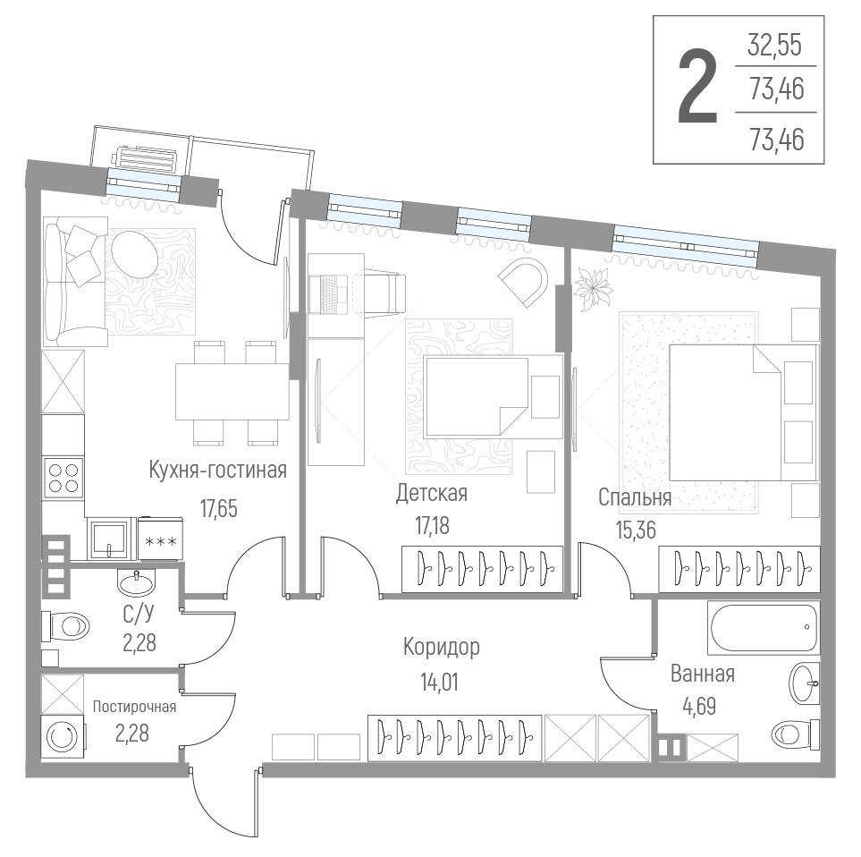 Планировка 73.5 м²